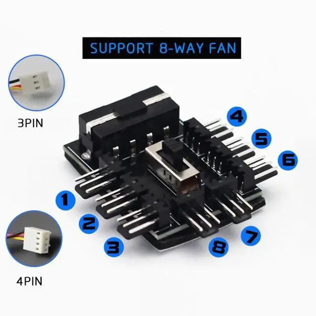 Alt view image 4 of 6 - 1 to 8 3Pin Fan Hub Pwm Sata Molex Splitter PC Mining Cable 12V Power Suppply Cooler Cooling Speed Controller 4PIN Adapter