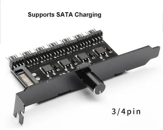 Alt view image 3 of 6 - 7-way Cooling Fan Speed Controller Cable Splitter 3Pin 4 Pin Power Sata Charging Radiator for PC Case Temperature Governor