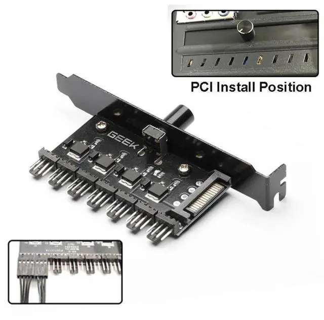Alt view image 2 of 6 - 7-way Cooling Fan Speed Controller Cable Splitter 3Pin 4 Pin Power Sata Charging Radiator for PC Case Temperature Governor