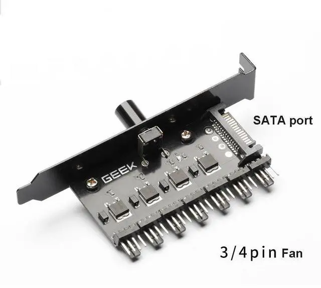 Alt view image 4 of 6 - 7-way Cooling Fan Speed Controller Cable Splitter 3Pin 4 Pin Power Sata Charging Radiator for PC Case Temperature Governor