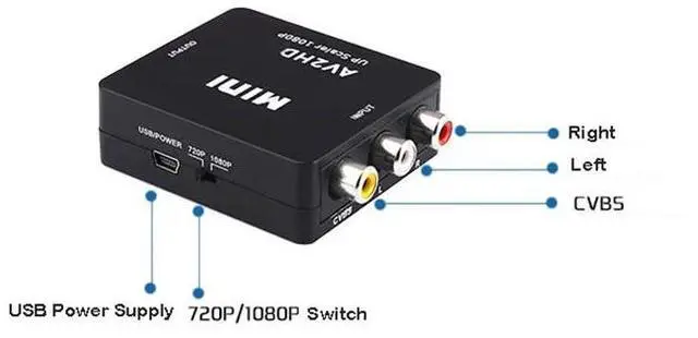 Alt view image 3 of 6 - AV to HDMI-compatible Converter HD 1080P RCA to CVBS Audio Video Adapter Set Top Box TV Monitor for PS2 PS3 DVD USB Connector