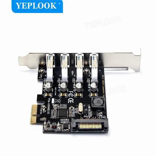 Alt view image 3 of 5 - PCIe 1x 4 Ports USB3.0 5Gbps Expansion Adapter Card with SATA Power Port, Support PCIe X1 X4 X8 X16 Slot with 8 CM Short Bracket