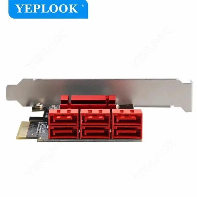 Alt view image 3 of 6 - PCIe 4x to 6 Port SATA3.0 6Gbps PCIe to SATA Adapter Controller Expansion Card ASM1166 Chipset for HDD SSD with 8cm/12cm Bracket