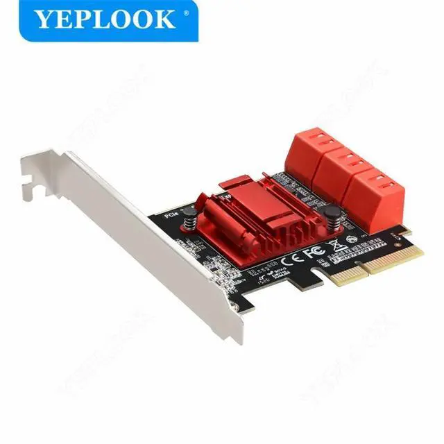Alt view image 2 of 6 - PCIe 4x to 6 Port SATA3.0 6Gbps PCIe to SATA Adapter Controller Expansion Card ASM1166 Chipset for HDD SSD with 8cm/12cm Bracket