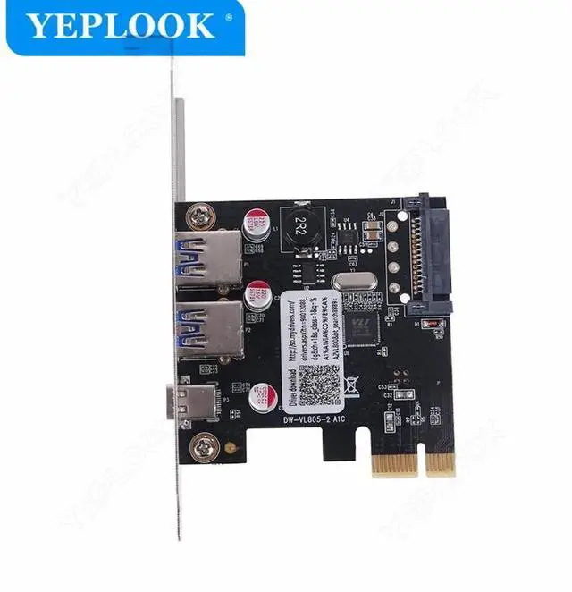 Alt view image 2 of 6 - PCI-e 1x to 2x USB3.0 & Type C with SATA 15Pin Expansion Card USB 3.0 Type A+USB 3.1 Riser Card USB3.0 HUB Adapter VL806 Chipset