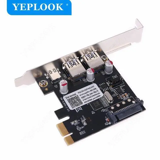 Alt view image 3 of 6 - PCI-e 1x to 2x USB3.0 & Type C with SATA 15Pin Expansion Card USB 3.0 Type A+USB 3.1 Riser Card USB3.0 HUB Adapter VL806 Chipset