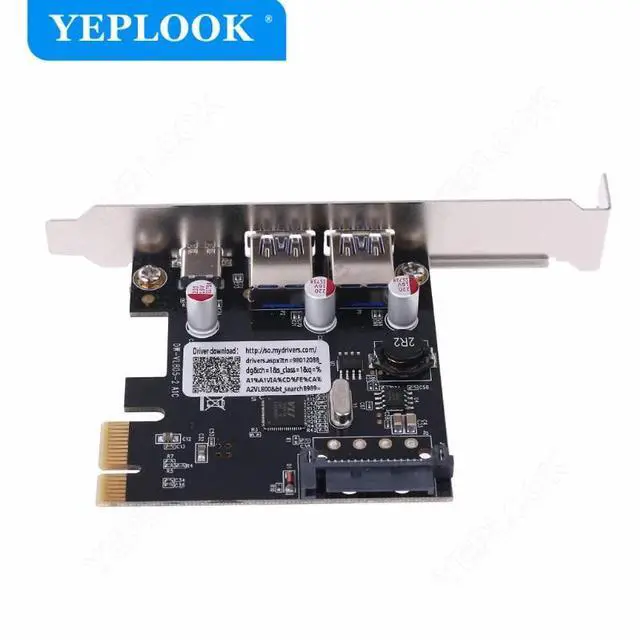 Alt view image 5 of 6 - PCI-e 1x to 2x USB3.0 & Type C with SATA 15Pin Expansion Card USB 3.0 Type A+USB 3.1 Riser Card USB3.0 HUB Adapter VL806 Chipset