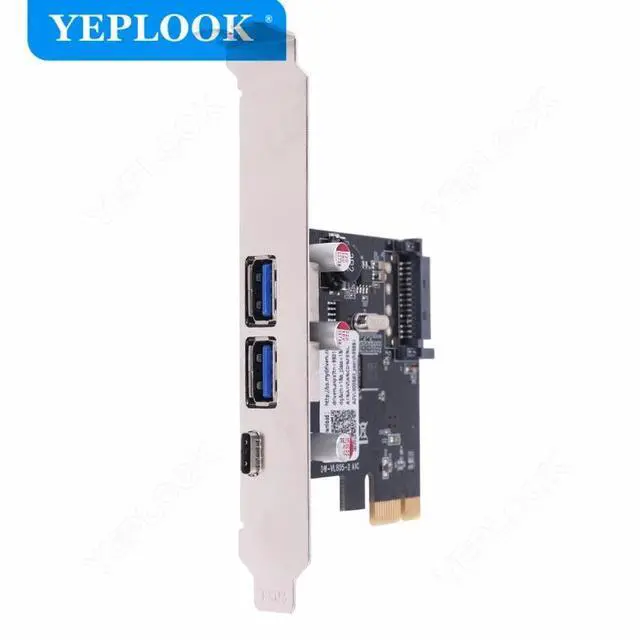 Alt view image 6 of 6 - PCI-e 1x to 2x USB3.0 & Type C with SATA 15Pin Expansion Card USB 3.0 Type A+USB 3.1 Riser Card USB3.0 HUB Adapter VL806 Chipset