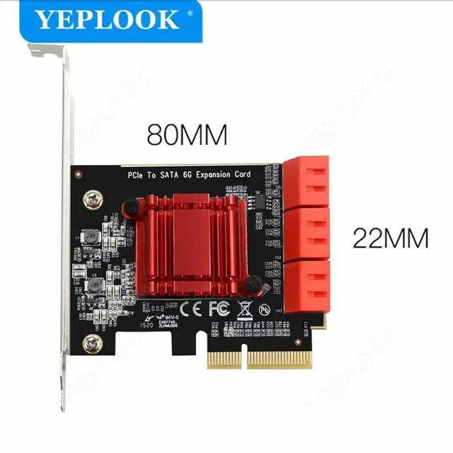 Alt view image 4 of 6 - PCIe 4x to 6 Port SATA3.0 6Gbps PCIe to SATA Adapter Controller Expansion Card ASM1166 Chipset for HDD SSD with 8cm/12cm Bracket