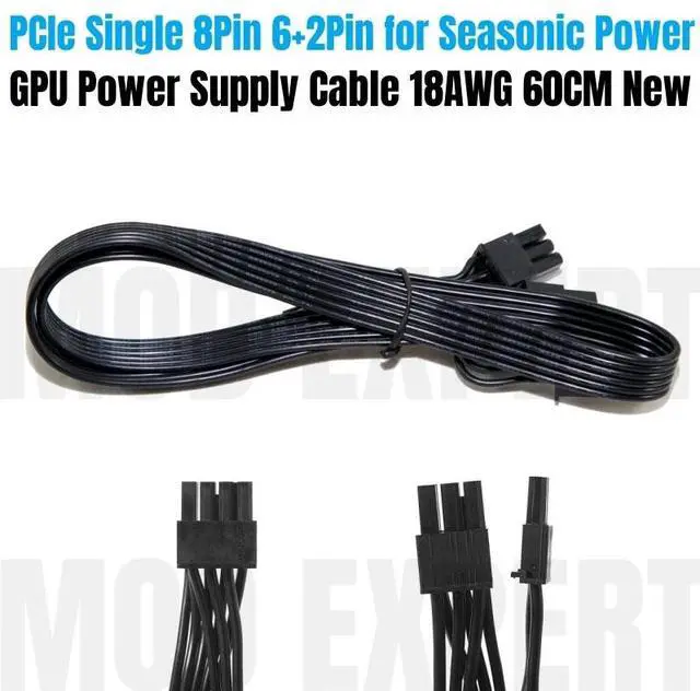 Main image of For Seasonic PSU, PCIe 8Pin 6+2Pin GPU Power Cable 60CM for Seasonic FOCUS, PRIME, M12II EVO 1000W, 850W, 750W, 650W, 550W, 450W