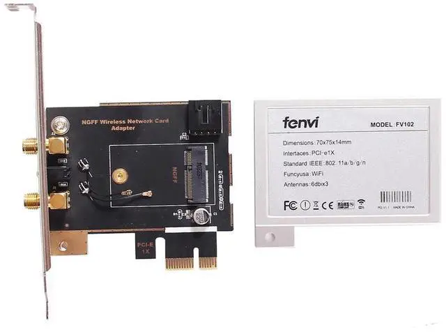 Alt view image 2 of 6 - PCIe 1x Desktop WiFi Adapter Card w/6dBi Antenna & Bluetooth Cable for M.2 NGFF Wireless Card AC9260 AC8265 AC8265 AC7265 AC7260