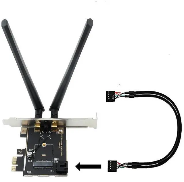 Alt view image 5 of 6 - PCIe 1x Desktop WiFi Adapter Card w/6dBi Antenna & Bluetooth Cable for M.2 NGFF Wireless Card AC9260 AC8265 AC8265 AC7265 AC7260