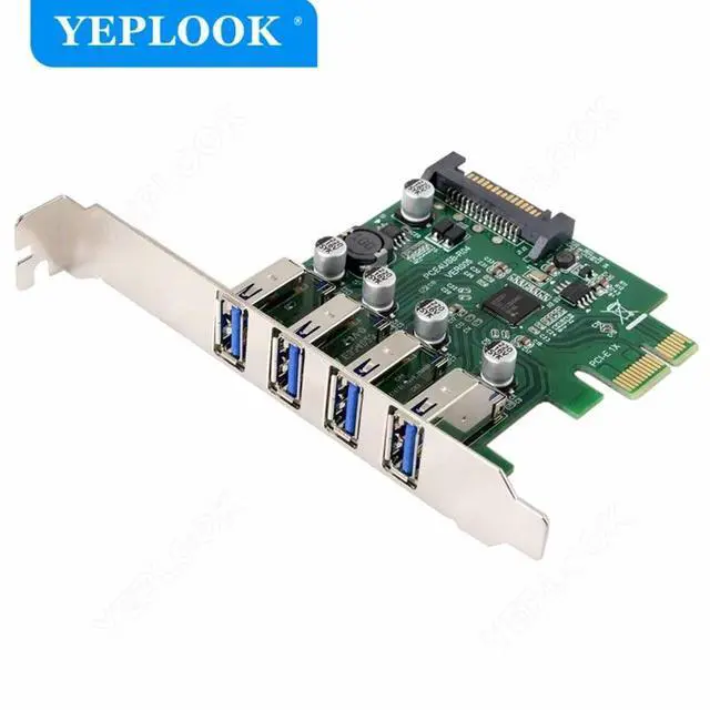 Alt view image 2 of 6 - PCI-E 1x to 4 Port USB3.0 HUB + SATA Power 5Gbps Expansion Card Controllor Adapter for Mainboard with 9.5cm Low Profile Bracket