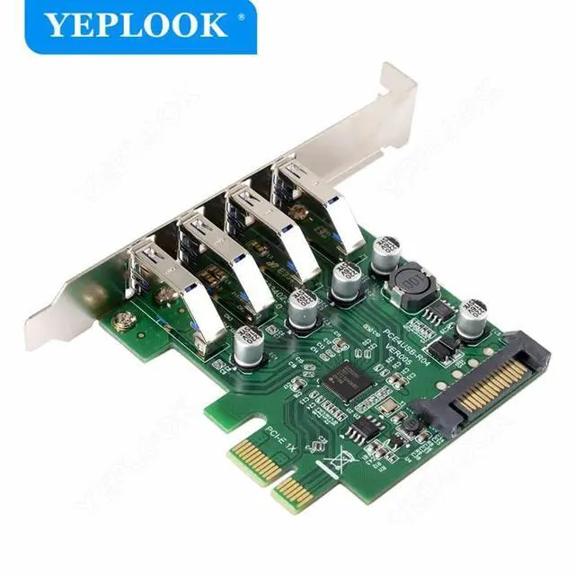 Alt view image 3 of 6 - PCI-E 1x to 4 Port USB3.0 HUB + SATA Power 5Gbps Expansion Card Controllor Adapter for Mainboard with 9.5cm Low Profile Bracket