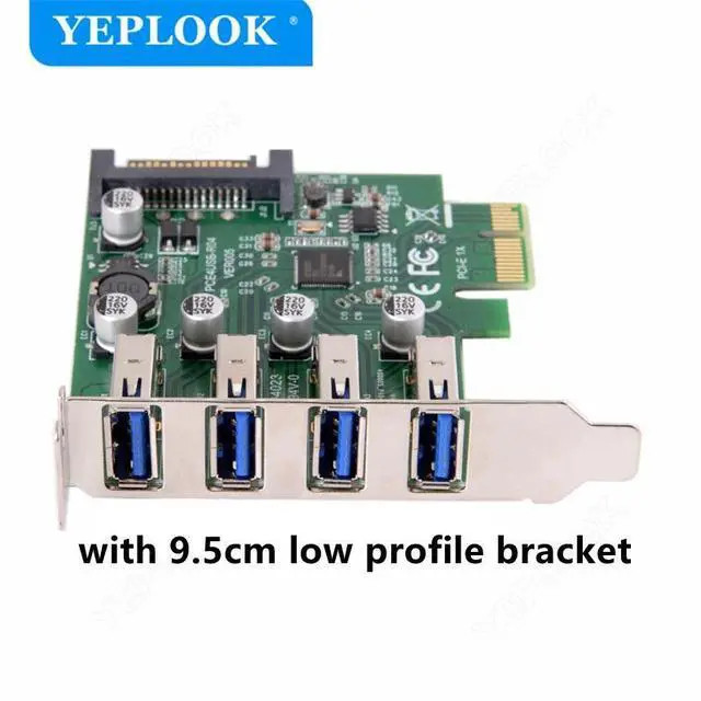 Alt view image 6 of 6 - PCI-E 1x to 4 Port USB3.0 HUB + SATA Power 5Gbps Expansion Card Controllor Adapter for Mainboard with 9.5cm Low Profile Bracket