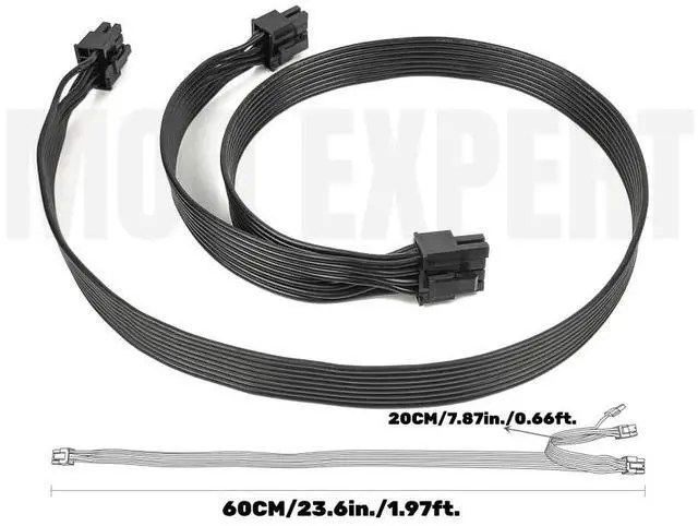 Alt view image 5 of 6 - PCIe Dual 8Pin 6+2Pin GPU Power Cable forGIGABYTE P750GM 750W, P850GM 850W, P1000GM 1000W GOLD Modular Power, Flat Cable 18AWG