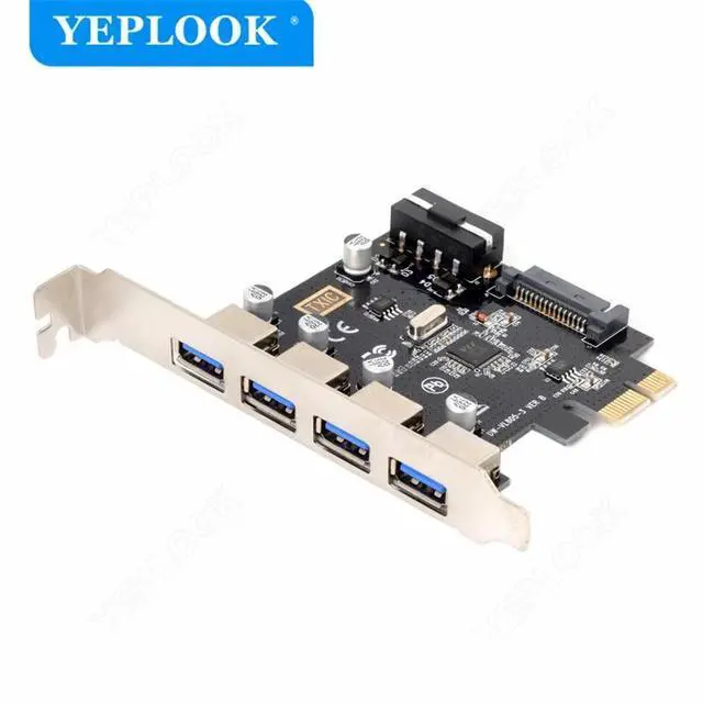 Main image of PCIe to 4 Port USB3.0 Expansion Card with 19Pin+SATA Dual Power Connector PCIe X1 Adapter Riser Converter USB 3.0 HUB VL805 Chip