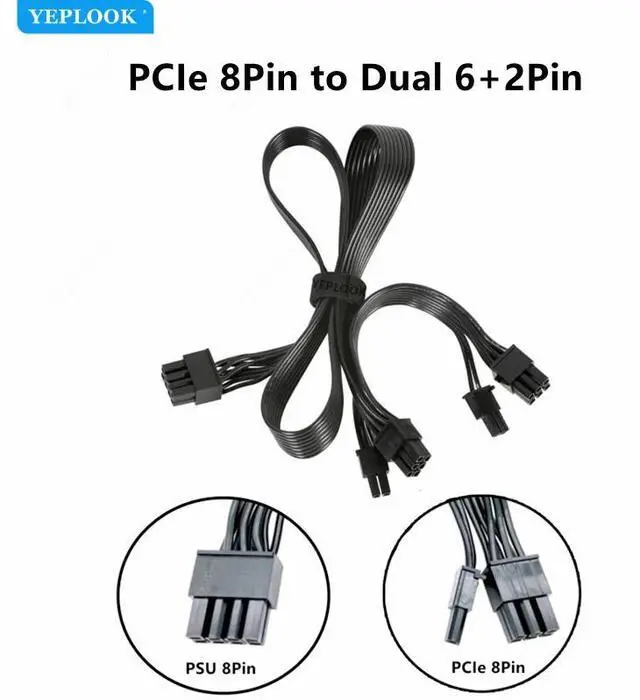 Alt view image 2 of 6 - PCIe Dual 8Pin 6+2Pin GPU Power Cable for Seasonic FOCUS PLUS GOLD, Platinum, PX, GX, SGX 1000W, 850W, 750W, 650W Modular Power