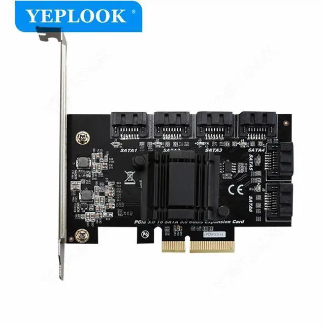 Alt view image 2 of 4 - PCIe x4 to 6 SATA3.0 6Gbps PCI Express to SATA III Controller Adapter Expansion Card ASM1166 Chipset for Hard Drive Disk HDD SSD