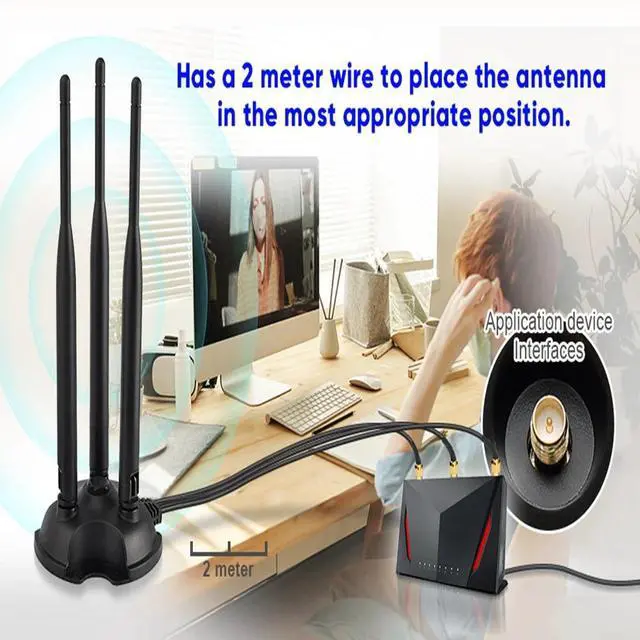 Alt view image 3 of 6 - 6dbi Dual Band 2.4GHz 5.8GHz Magnetic Base WiFi Antenna RP-SMA for Wireless Router Gateway PCI Express Network Cards