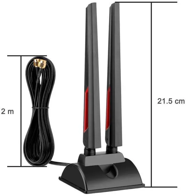 Alt view image 2 of 6 - WiFi 6E Tri-Band Antenna 2.4GHz 5GHz 6GHz Magnetic Base WiFi Antenna with RP-SMA Extension Cable for PC Desktop Compute