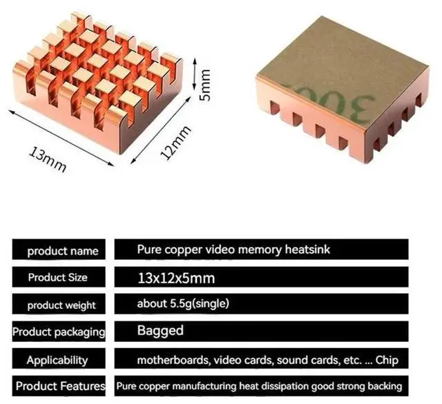 Alt view image 4 of 6 - 8pcs Graphics Memory Heat Sink Pure Copper Heat Sink For Motherboard Graphics Card Sound Card Chip Small Heatsink