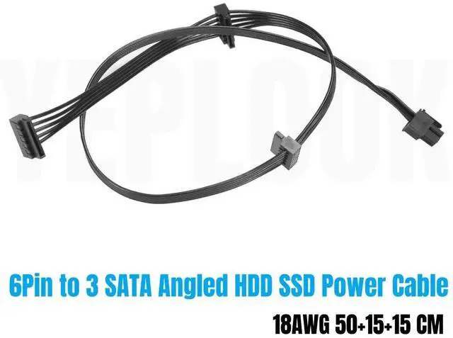 Alt view image 2 of 6 - ForCorsair RMx PSU, 6Pin to 3 SATA Angled HDD SSD Power Cable ForCorsair RM1000x, RM850x, RM750x, RM650x, RM550x Modular Power