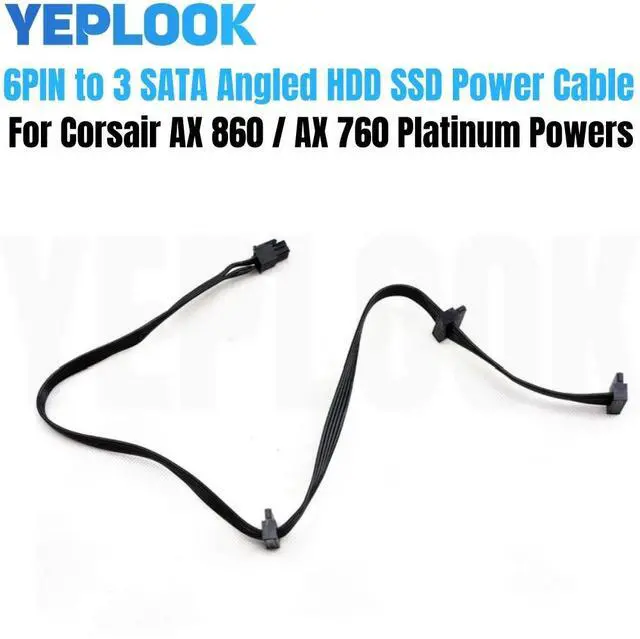 Main image of ForCorsair RMx PSU, 6Pin to 3 SATA Angled HDD SSD Power Cable ForCorsair RM1000x, RM850x, RM750x, RM650x, RM550x Modular Power