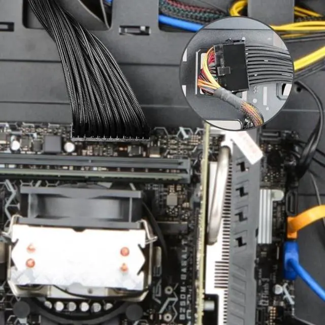 Alt view image 6 of 6 - Motherboard ATX 24Pin Male to Female Extension Cable Sleeved Net PSU Power Connector Adapter Extender Cord with 4 PCS Free Combs