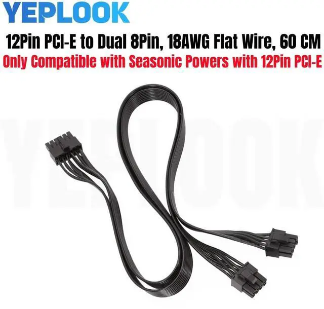 Main image of 12Pin PCI-E to Dual 8Pin 6+2Pin GPU Power Cable ForSeasonic P-860W, P-1000W, X-1050XM, X-1250XM, X-560W, 660W, 760W Modular PSU