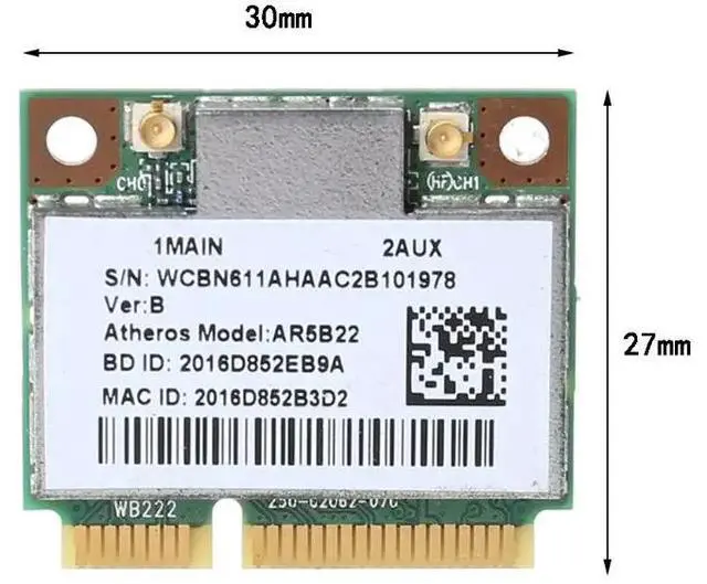 Alt view image 6 of 6 - AR9462 AR5B22 WB222 Half Mini PCIe 300Mbps Bluetooth4.0 WLAN Wifi Wireless Card Adapter for PC Computer Laptop