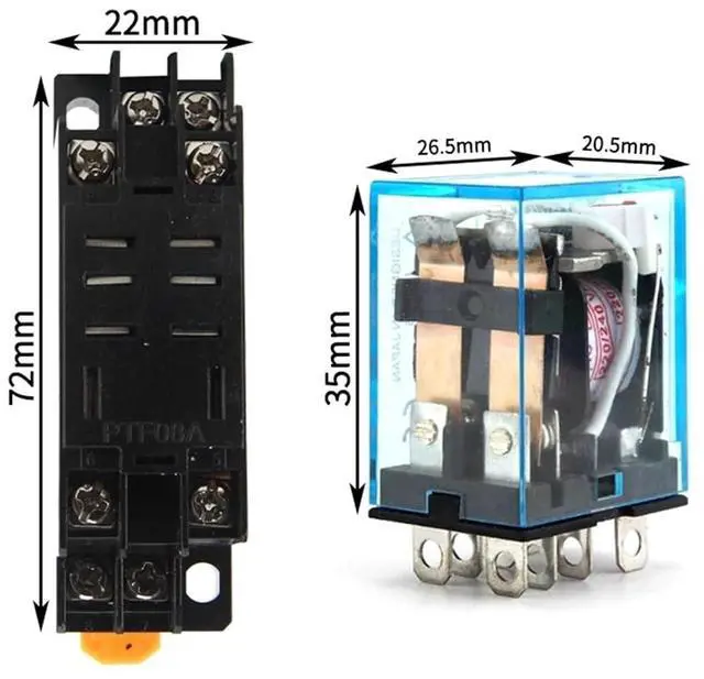 Alt view image 6 of 6 - Intermediate Relay HH62P LY2NJ 10A Mini Electromagnetic Relay AC/DC 12V 24V 110V 220V 380V with 8 Pins Socket Base PTF08A (DC-12V-With-socket)