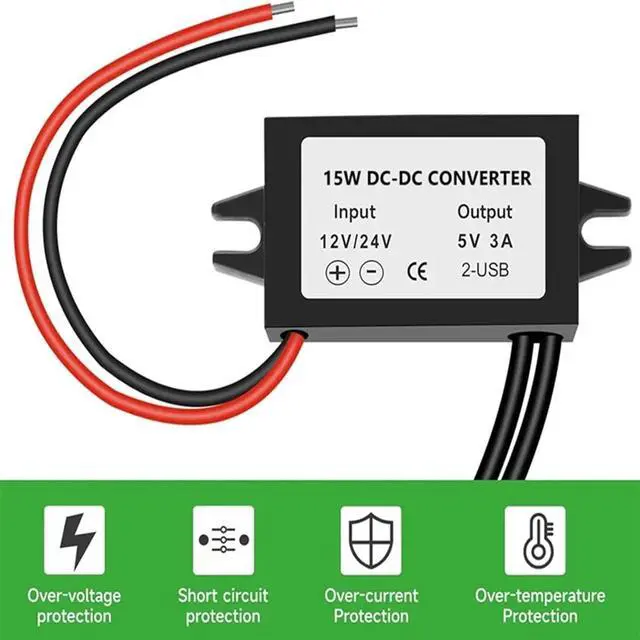 Alt view image 3 of 6 - 8-35V to 5V Step-Down Converter Module 12V/24V to 5V 3A 15W USB Output Power Supply Charger