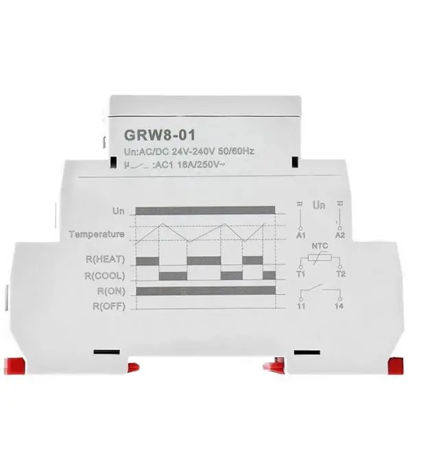 Main image of GRW8 Din Rail Temperature Control Relay 16A Wide Range Voltage AC/DC24-240V with Waterproof Sensor (Size : GRW8-01 5m Sensor)