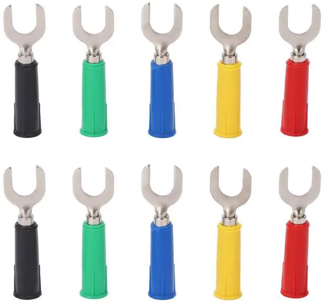 Main image of for Industrial Use - 10 Pieces Fork Spade Wire Connectors with PVC Insulation and Brass Material - 8mm 0.3in U Type Y Type Banana Plug with 4mm 0.2in Socket Hole - Rated 36A 30Vac