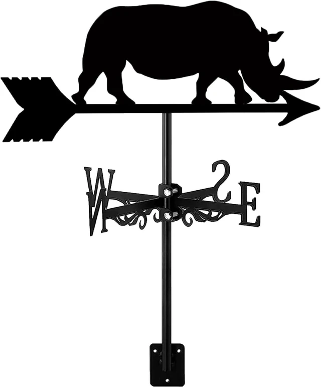 Main image of Rhino Weather Vane Weathervane for Garden Yard Lawn Farm Ornament Indicator Black Vintage Black Metal Weather Vane