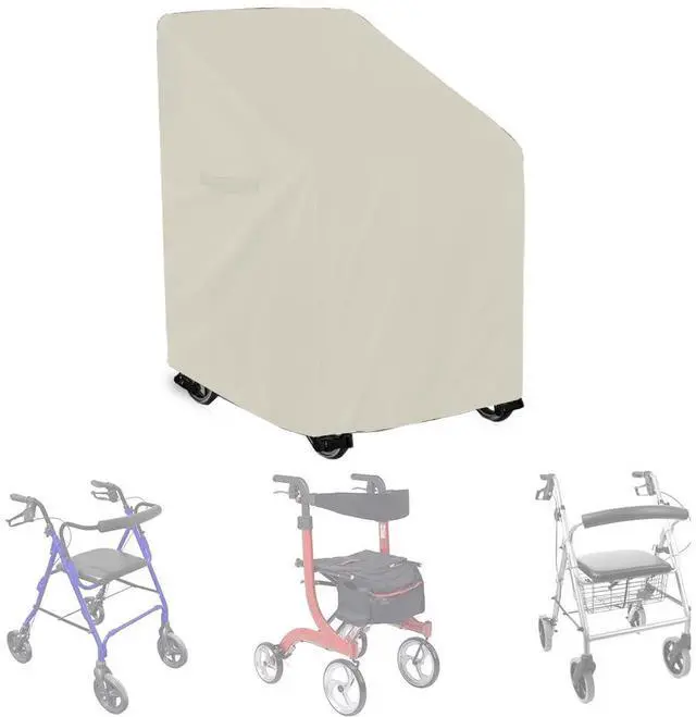 Alt view image 2 of 4 - Waterproof Rollator Cover, Heavy-Duty 210D Oxford Fabric with Windproof Straps, Fit for Senior Folding Walkers Dust Protection(210D-Beige)