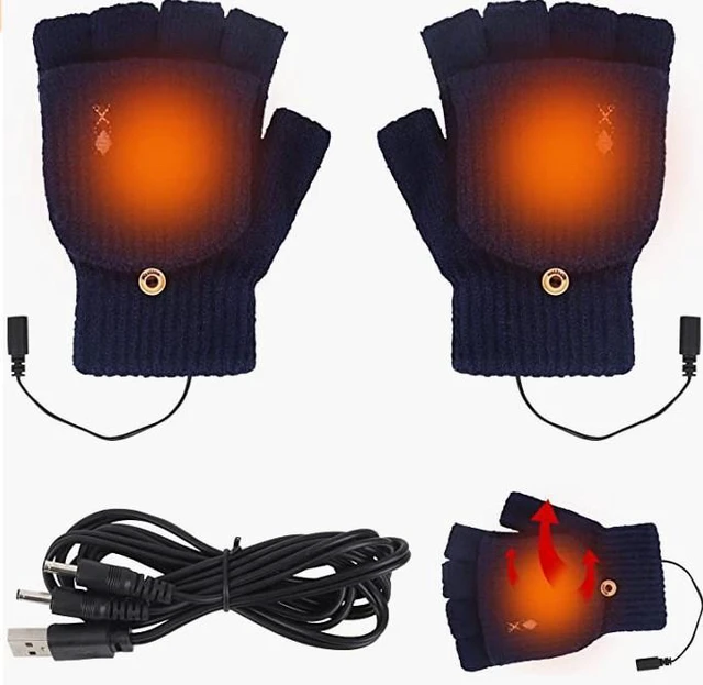 Main image of USB 5V Knitted Heated Gloves, Half Finger Flip Design with Double Sided Heating for Men Women, USB Powered Hand Warmers for Office Computer Use in Winter