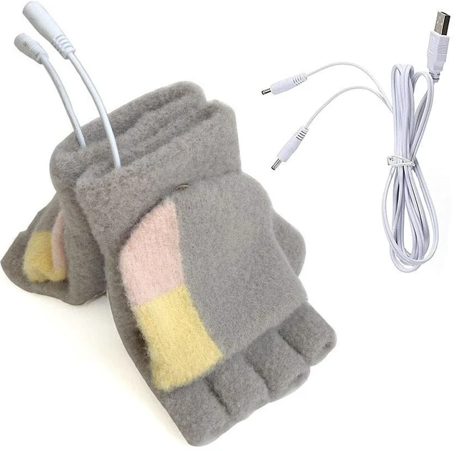 Main image of USB 5V Knitted Heated Gloves, Half Finger Flip Design with Double Sided Heating for Men Women, USB Powered Hand Warmers for Office Computer Use in Winter
