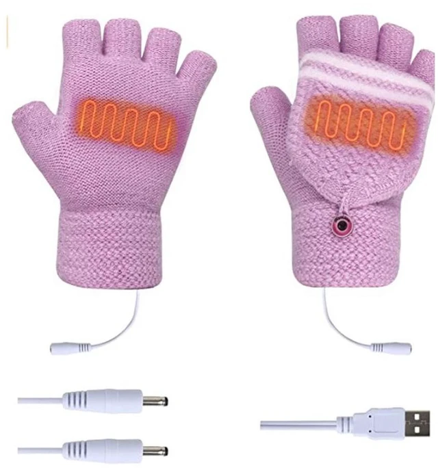 Main image of USB 5V Knitted Heated Gloves, Half Finger Flip Design with Double Sided Heating for Men Women, USB Powered Hand Warmers for Office Computer Use in Winter