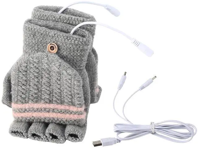 Main image of USB 5V Knitted Heated Gloves, Half Finger Flip Design with Double Sided Heating for Men Women, USB Powered Hand Warmers for Office Computer Use in Winter