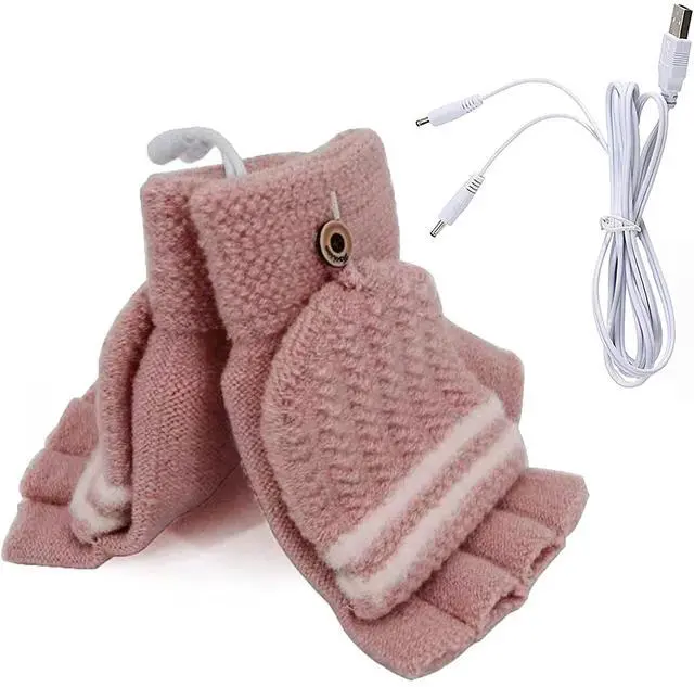 Main image of USB 5V Knitted Heated Gloves, Half Finger Flip Design with Double Sided Heating for Men Women, USB Powered Hand Warmers for Office Computer Use in Winter