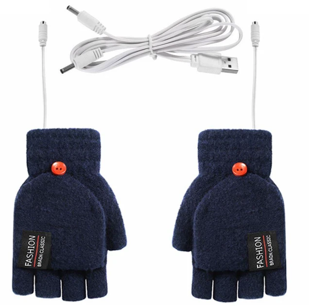 Main image of USB 5V Knitted Heated Gloves, Half Finger Flip Design with Double Sided Heating for Men Women, USB Powered Hand Warmers for Office Computer Use in Winter