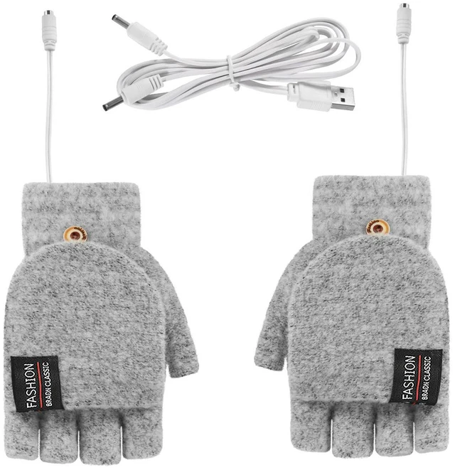 Main image of USB 5V Knitted Heated Gloves, Half Finger Flip Design with Double Sided Heating for Men Women, USB Powered Hand Warmers for Office Computer Use in Winter
