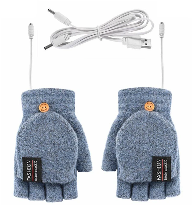 Main image of USB 5V Knitted Heated Gloves, Half Finger Flip Design with Double Sided Heating for Men Women, USB Powered Hand Warmers for Office Computer Use in Winter