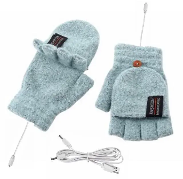 Main image of USB 5V Knitted Heated Gloves, Half Finger Flip Design with Double Sided Heating for Men Women, USB Powered Hand Warmers for Office Computer Use in Winter