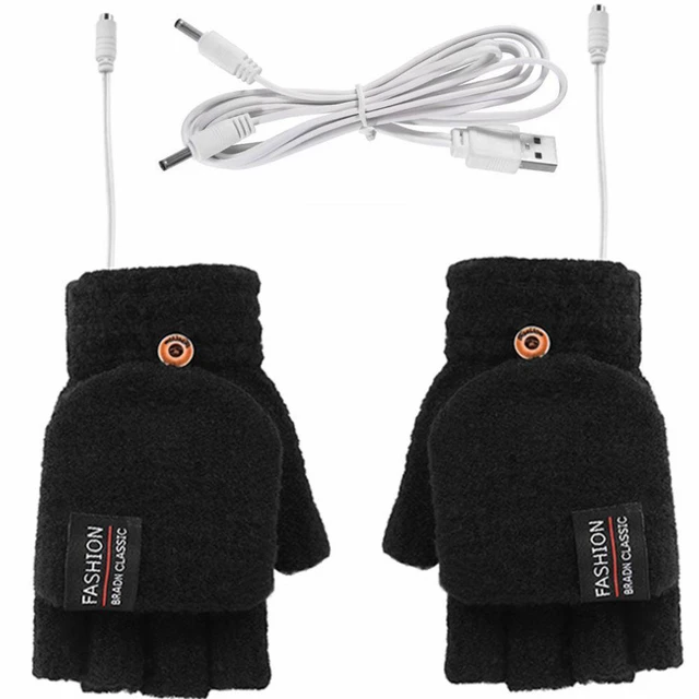 Main image of USB 5V Knitted Heated Gloves, Half Finger Flip Design with Double Sided Heating for Men Women, USB Powered Hand Warmers for Office Computer Use in Winter
