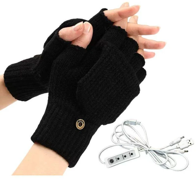 Main image of USB 5V Knitted Heated Gloves, Half Finger Flip Design with Double Sided Heating for Men Women, USB Powered Hand Warmers for Office Computer Use in Winter