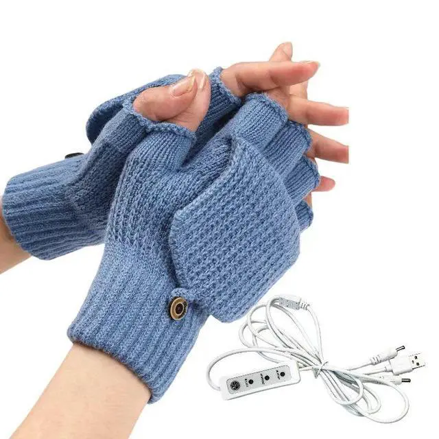 Main image of USB 5V Knitted Heated Gloves, Half Finger Flip Design with Double Sided Heating for Men Women, USB Powered Hand Warmers for Office Computer Use in Winter