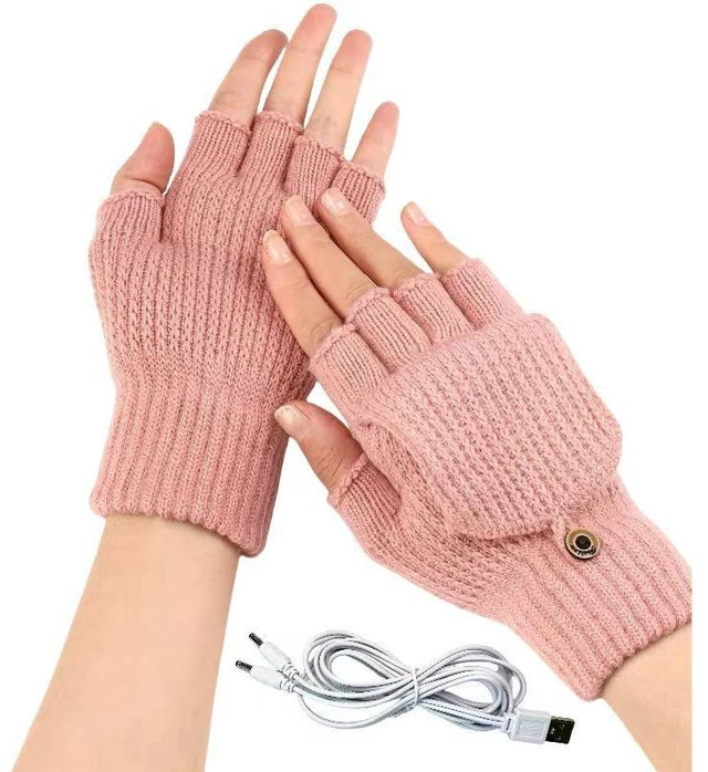 Main image of USB 5V Knitted Heated Gloves, Half Finger Flip Design with Double Sided Heating for Men Women, USB Powered Hand Warmers for Office Computer Use in Winter